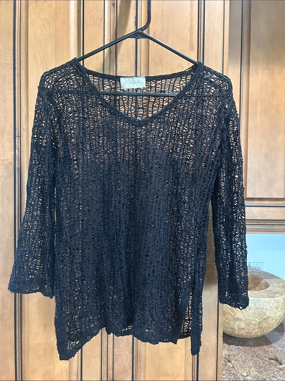 Black V-Neck Open Knit Sweater - Unbranded